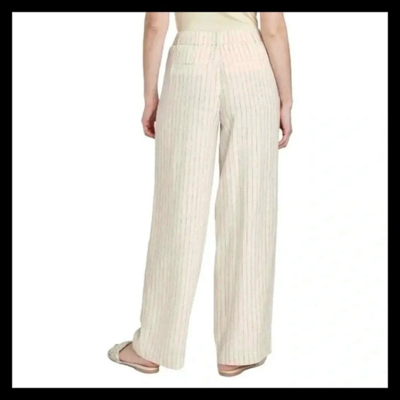 A NEW DAY linen blend wide leg pin striped pants ivory trousers womens size 4 - Picture 12 of 12